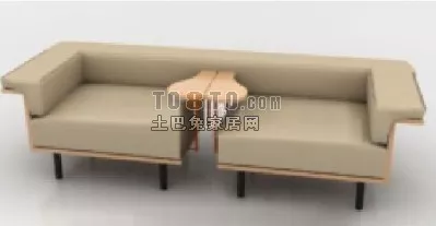 Three Seats Sofa Textile Yellow Color 3d model