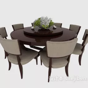 Small Round Dining Table With Chair 3d model