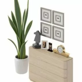 Gray Entrance Cabinet With Art Decorative 3d model
