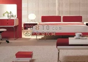 Modern Living Room With Red Bed 3d model