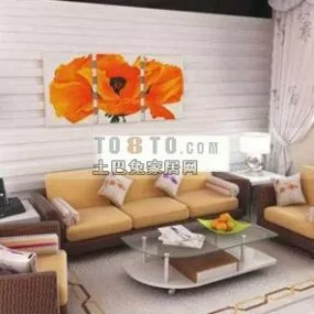 Modern Leather Sofa Chair In Living Room 3d model