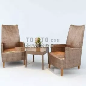 Modern High Back Armchair With Table Set 3d model