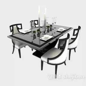 Modern White And Black Dining Table Chair 3d model