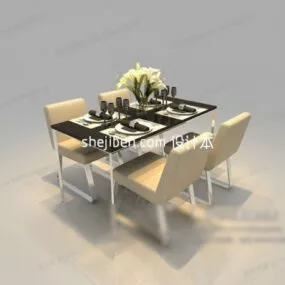 Modern White Restaurant Dining Table Chairs 3d model