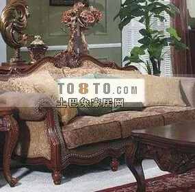Vintage European Sofa Wooden Frame 3d model