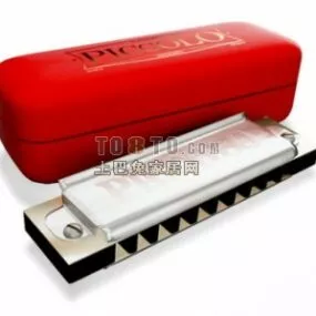 Musical Harmonica With Case 3d model