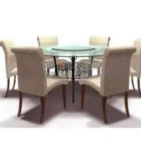 Round Glass Dining Table With Upholstered Chair 3d model