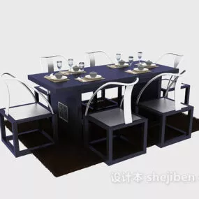 Chinese Dining Table And Chair Modern Furniture 3d model