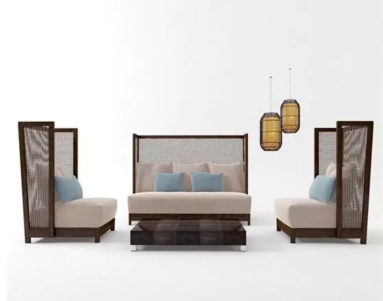 Chinese High Back Sofa Set 3d model Chinese High Back Sofa Set 3d model