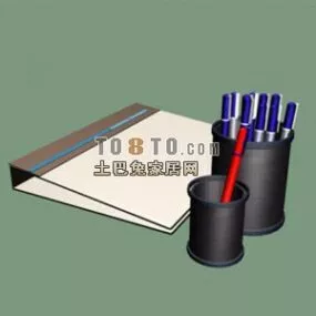 Office File And Pen With Holder 3d model