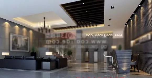 Office Hall Space With Reception And Lighting Decoration 3d model