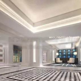 White Office Hall Interior Scene 3d model