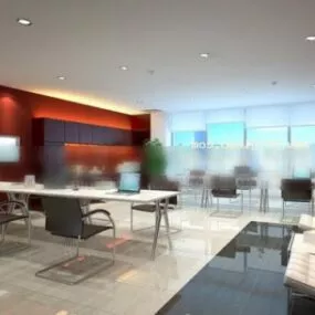 Office Space With Desk And Wall Cabinet 3d model