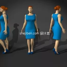 Blue Dress Women 3d model