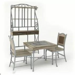 Outdoor Chinese Solid Wood Table And Chair 3d model