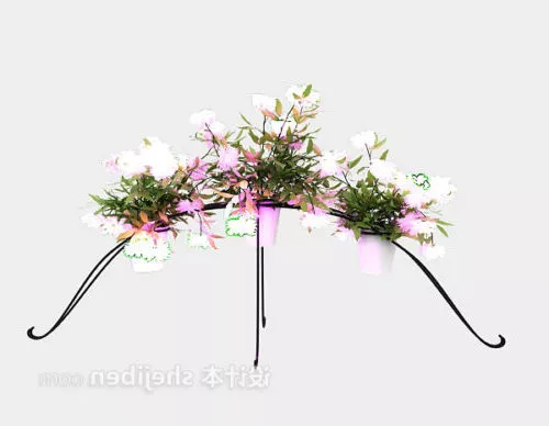 Potted White Lily Flower 3d model