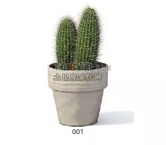 Small Concrete Vase With Plant Leaf 3d model