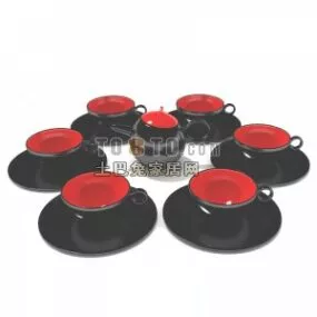Chinese Ceramic Tea Pot With Cup And Plate 3d model
