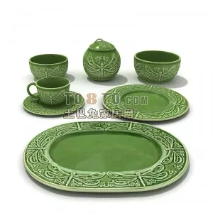 Kitchen Cabinet System With Marble Counter 3d model