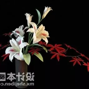 White Red Flower Potted Plant 3d model