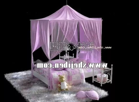 Double Bed With Pillow Blanket 3d model