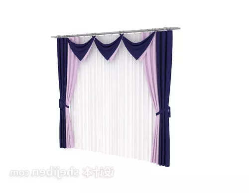 Pink Curtain With Red Pattern 3d model