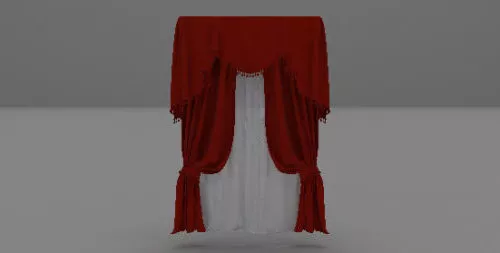 Pink Curtain With Red Pattern 3d model