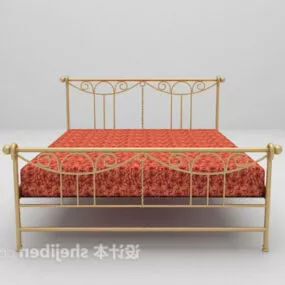 Red Double Bed Iron Frame 3d model