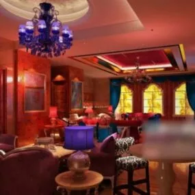 Red Lighting Living Room Interior Scene 3d model