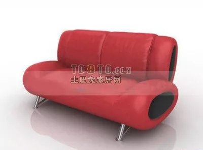 Living Room Sofa With Red Couch And Square Table 3d model