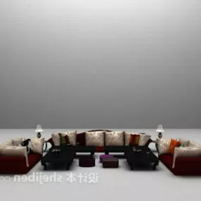 Red Fabric Sofa Combination Set 3d model