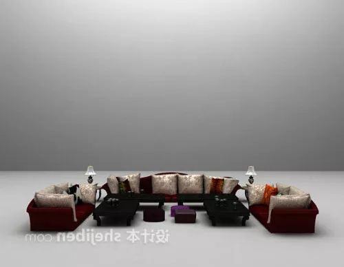 Red Fabric Sofa Combination Set 3d model Red Fabric Sofa Combination Set 3d model