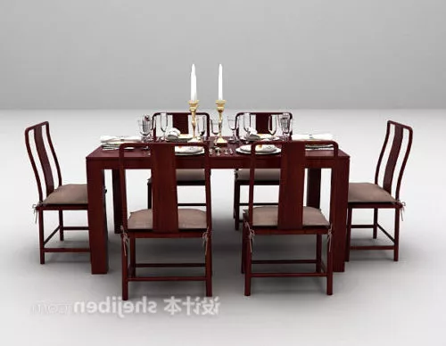 Red Wood Dinning Table And Chair 3d model Red Wood Dinning Table And Chair 3d model