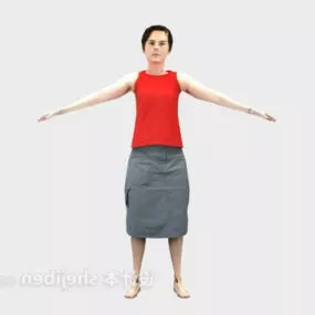 Red Vest Lady Character 3d model