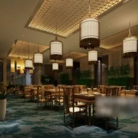 Restaurant With Big Chandelier 3d model