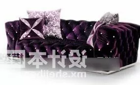 Purple Leather Sofa With Cushion 3d model
