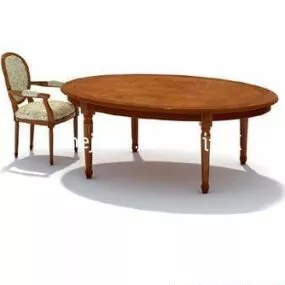Wood Round Table With Chair 3d model