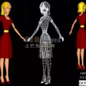 Simple Cartoon Character Young Women 3d model