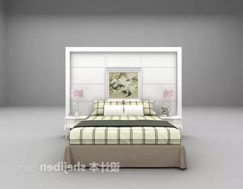 European Double Bed With Back Decor 3d model European Double Bed With Back Decor 3d model