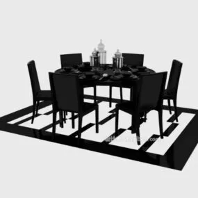Black Small Round Dining Table With Chairs 3d model