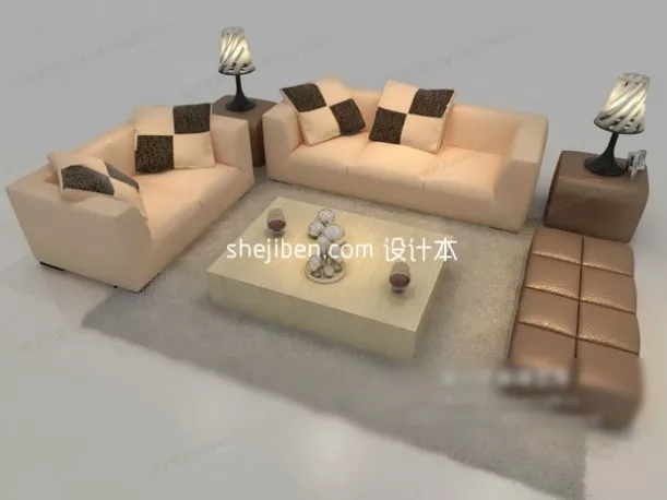Fabric Sofa Three Seats 3d model
