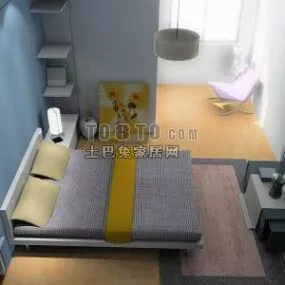 Simple Bedroom With Furniture 3d model