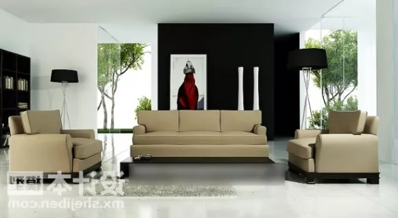 Sofa Set Beige Leather 3d model Sofa Set Beige Leather 3d model