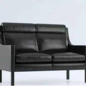 Simple Double Sofa Leather Black 3d model