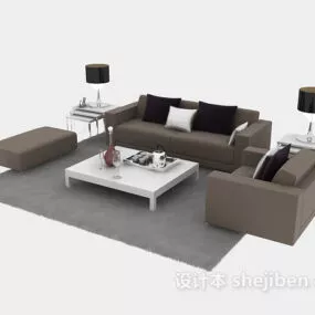 Simple Upholstered Sofa Coffee Table Set 3d model
