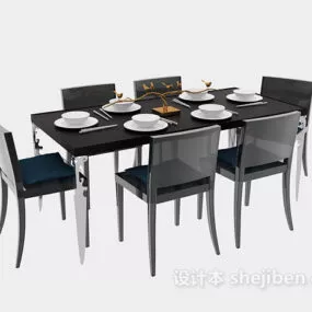 Simple Black Modern Table With Chairs 3d model
