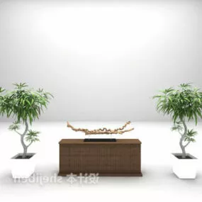 Wooden Tv Cabinet Potted Set 3d model