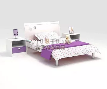 Nightstand Marble Wood Bedroom Furniture 3d model