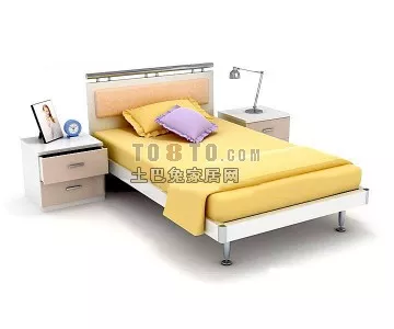 Bed With Red Blanket 3d model