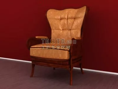 Vintage Upholstered Armchair Wood Case 3d model